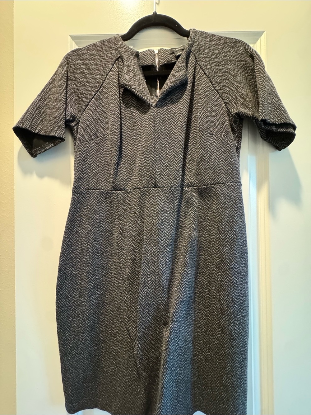 Ann Taylor Gray Herringbone Midi Sheath Dress